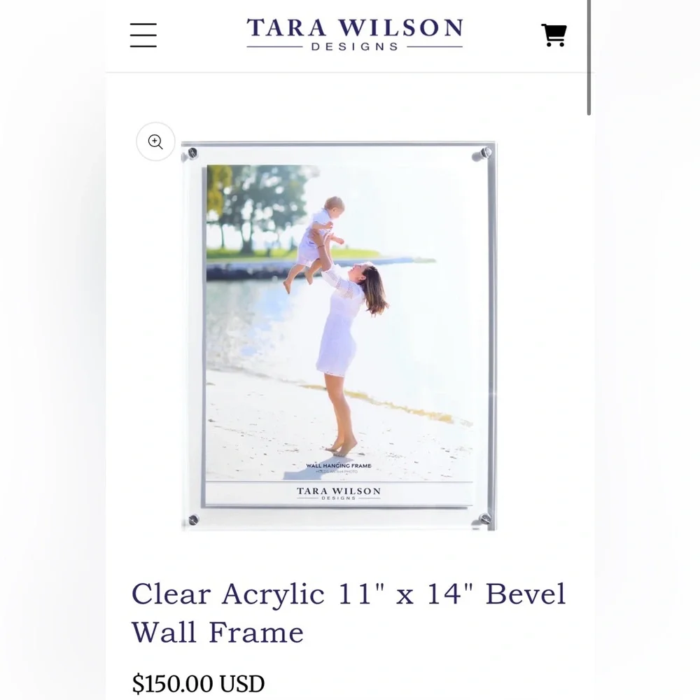Tara Wilson 11x14” Clear Acrylic Bevel Wall Frame